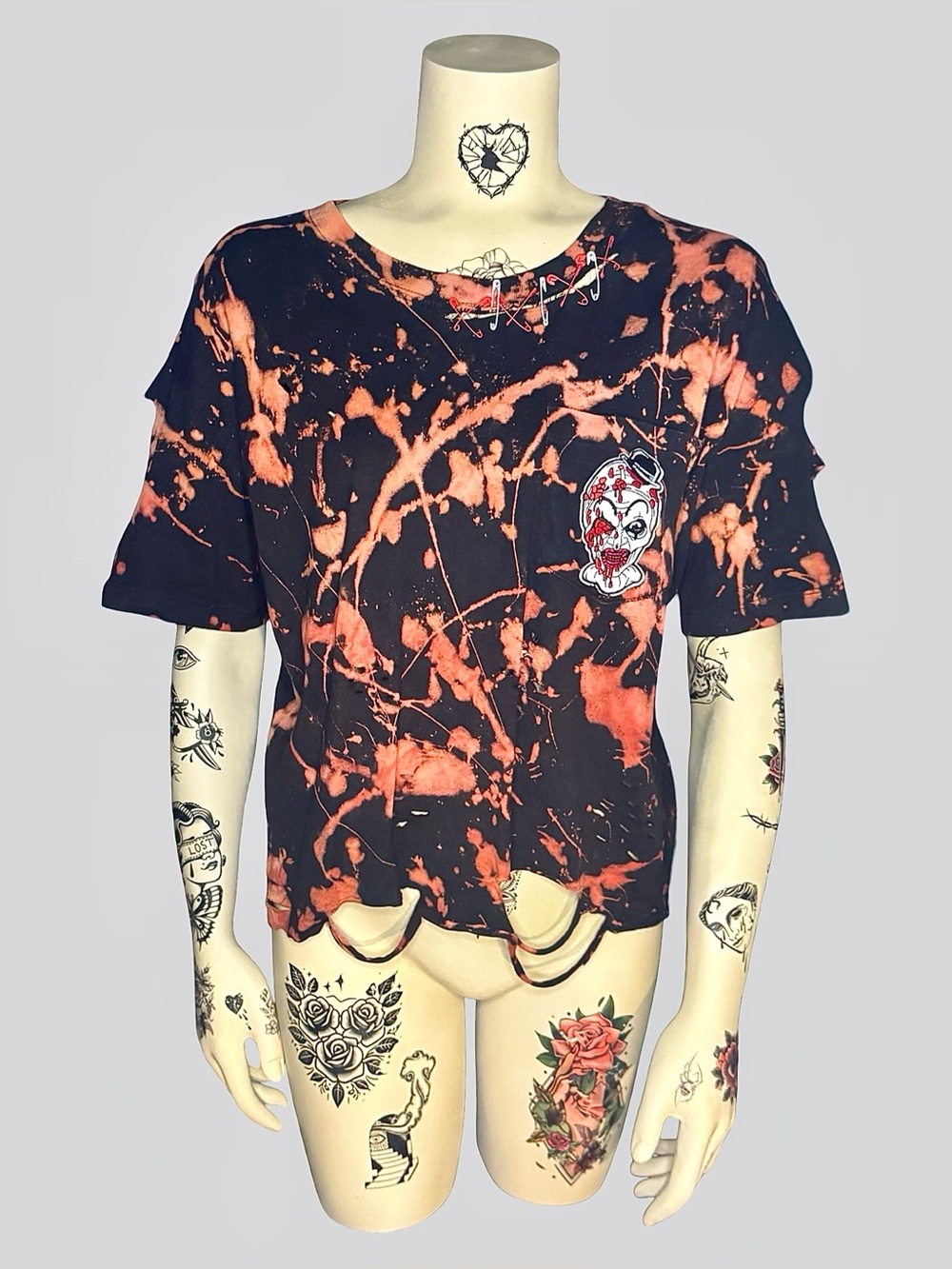 Bleach splattered custom art the clown distressed tee